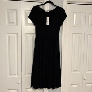 Black short sleeved midi dress